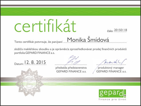 certifikát makléře - hypotéky